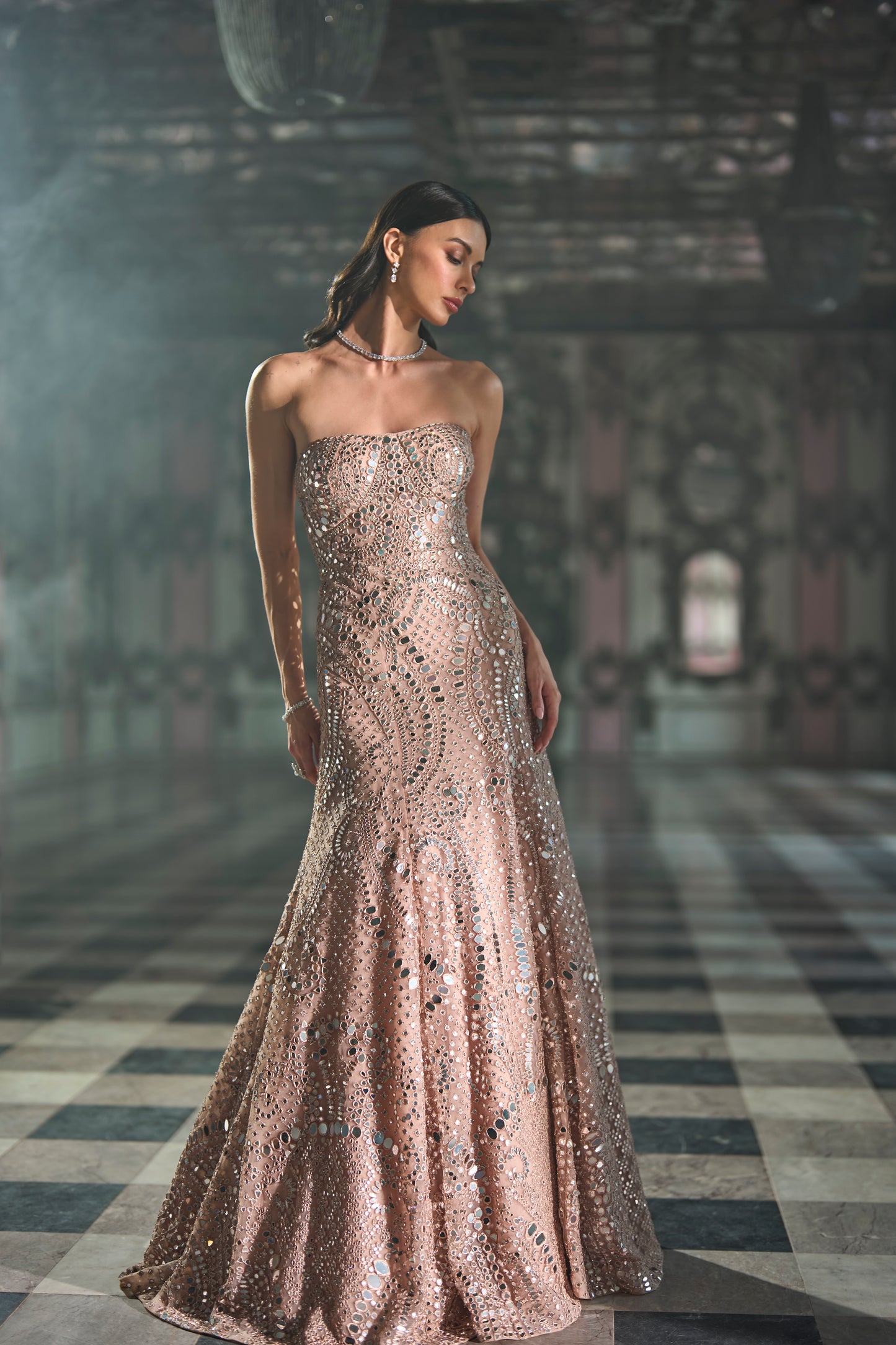 Rose Gold Mirror Work Gown