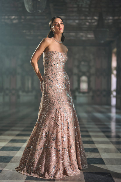 Rose Gold Mirror Work Gown