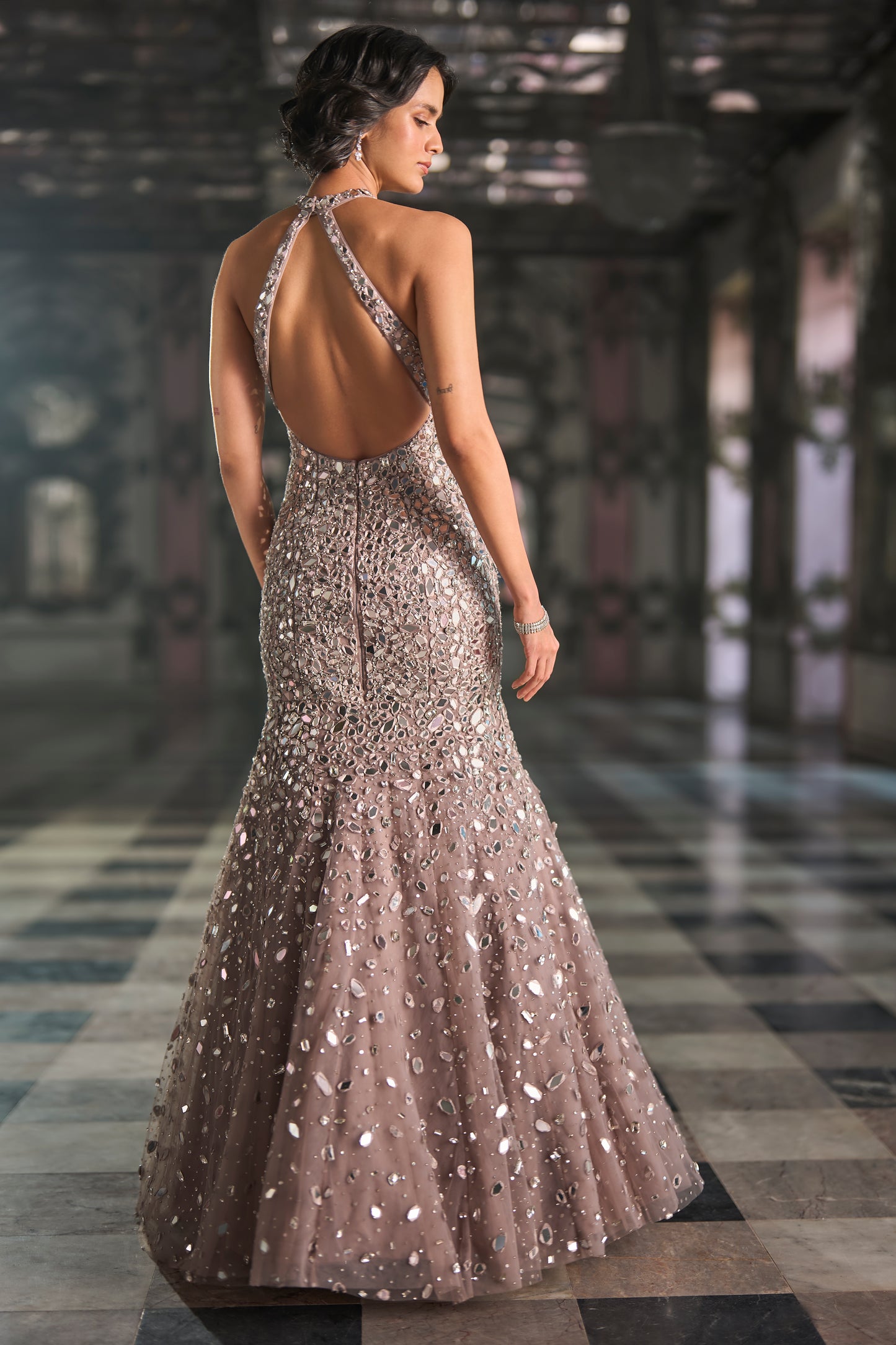 Fit & Flare Mirror Work Gown