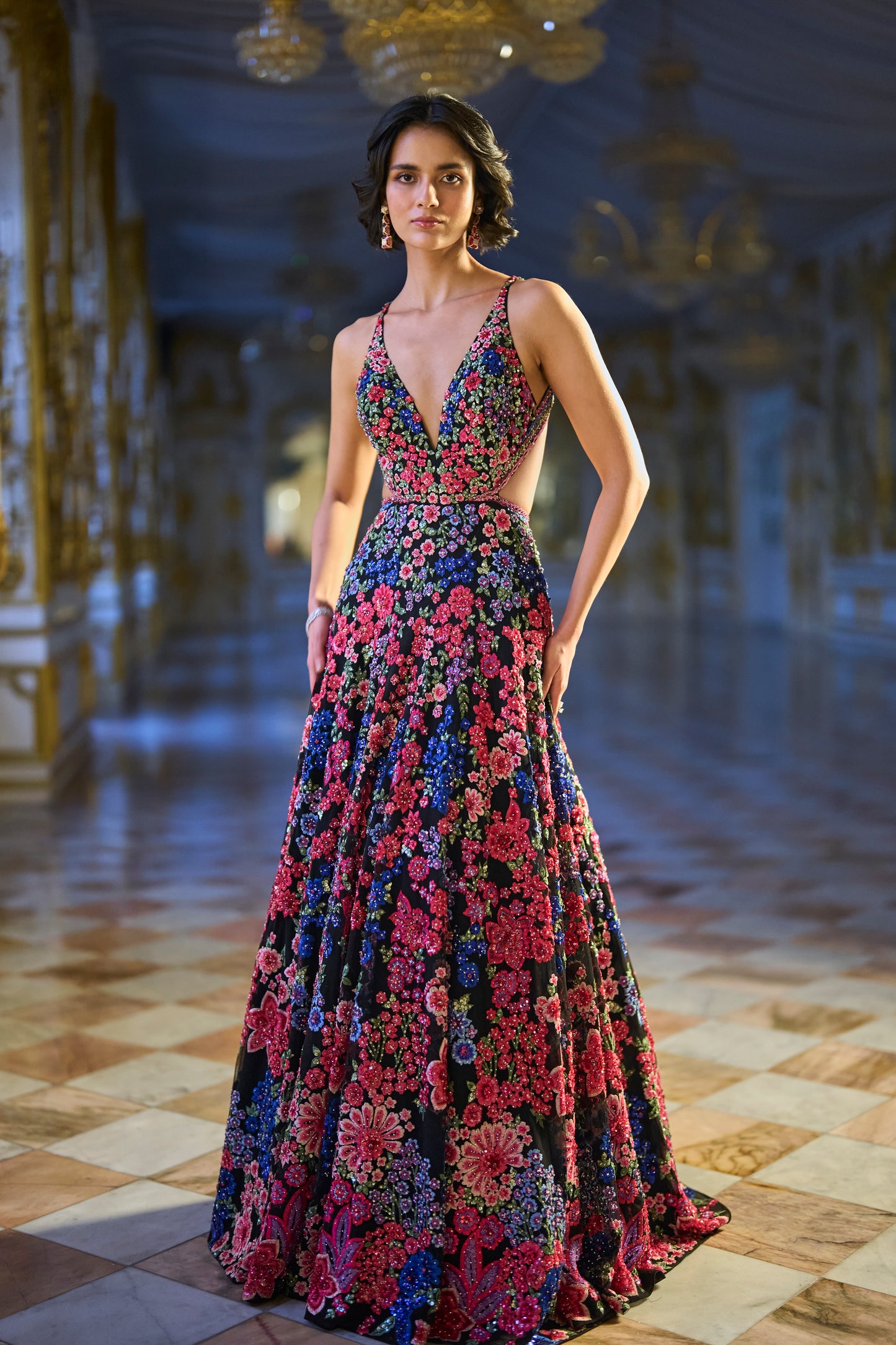 Multi-Coloured Floral Gown