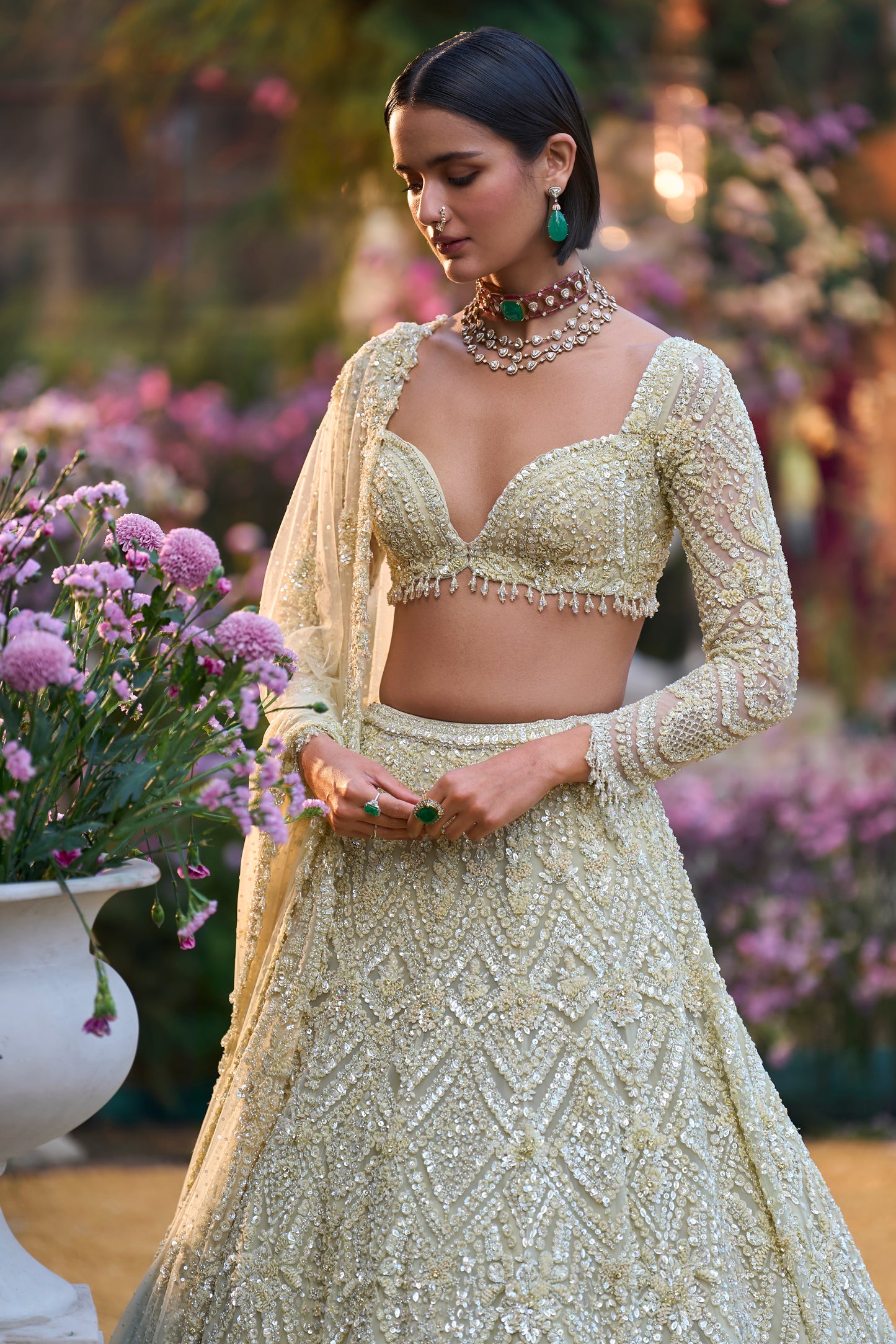 Sage Green Sequin Lehenga Set