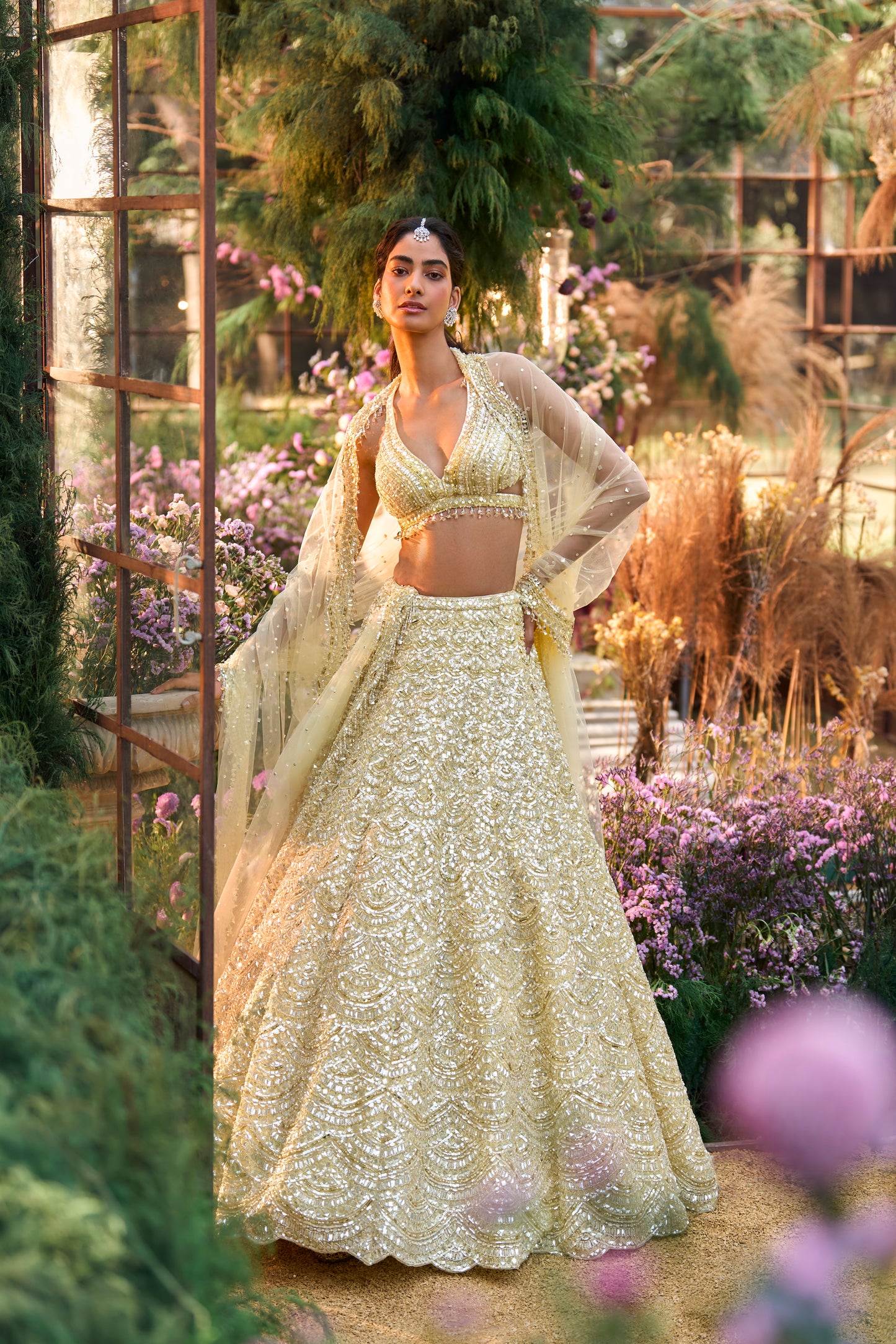 Lemon Yellow Sequin Lehenga Set