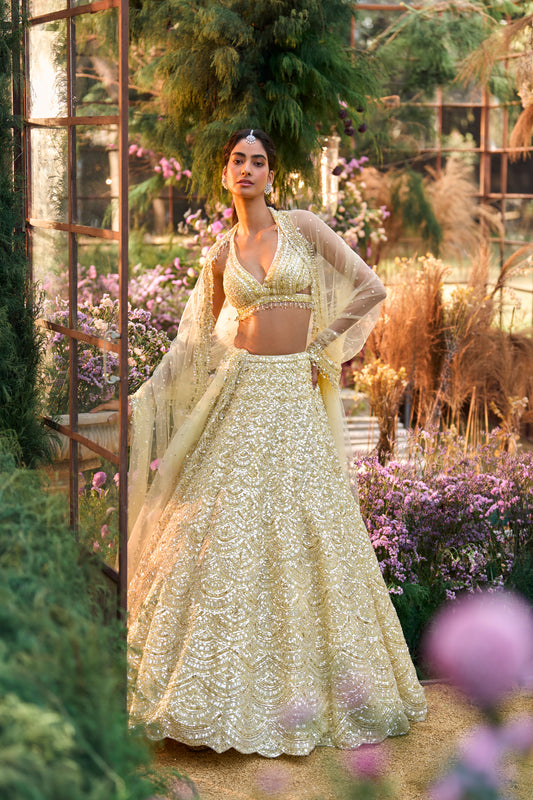 Lemon Yellow Sequin Lehenga Set
