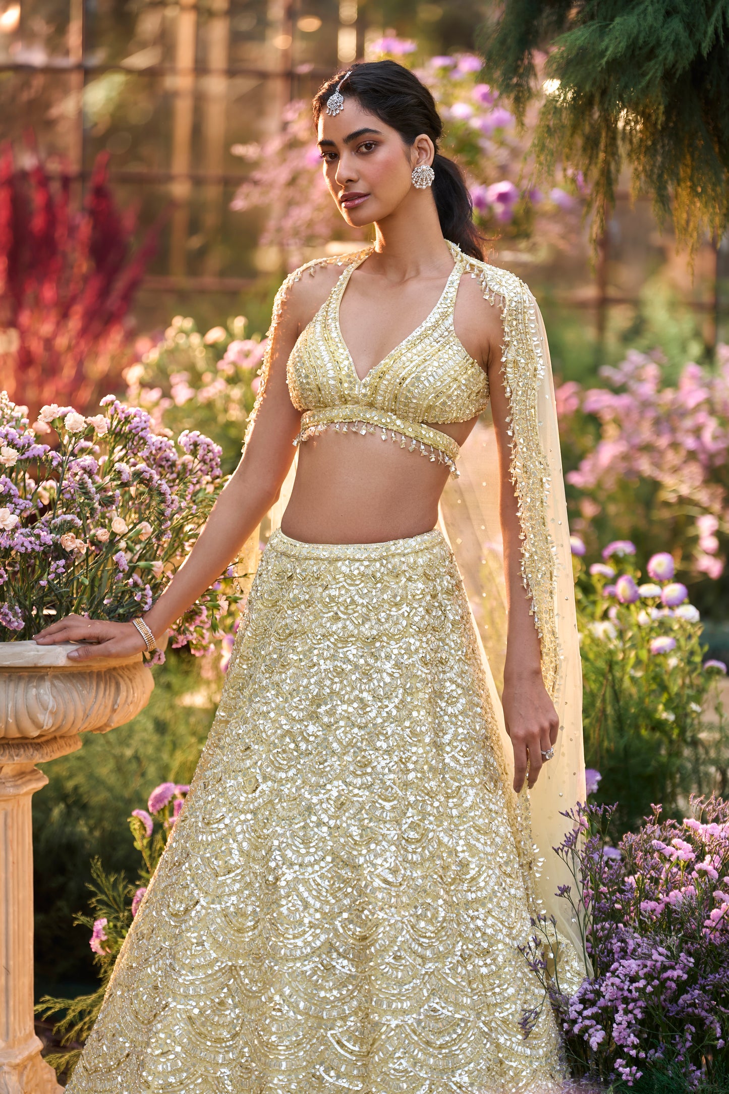 Lemon Yellow Sequin Lehenga Set