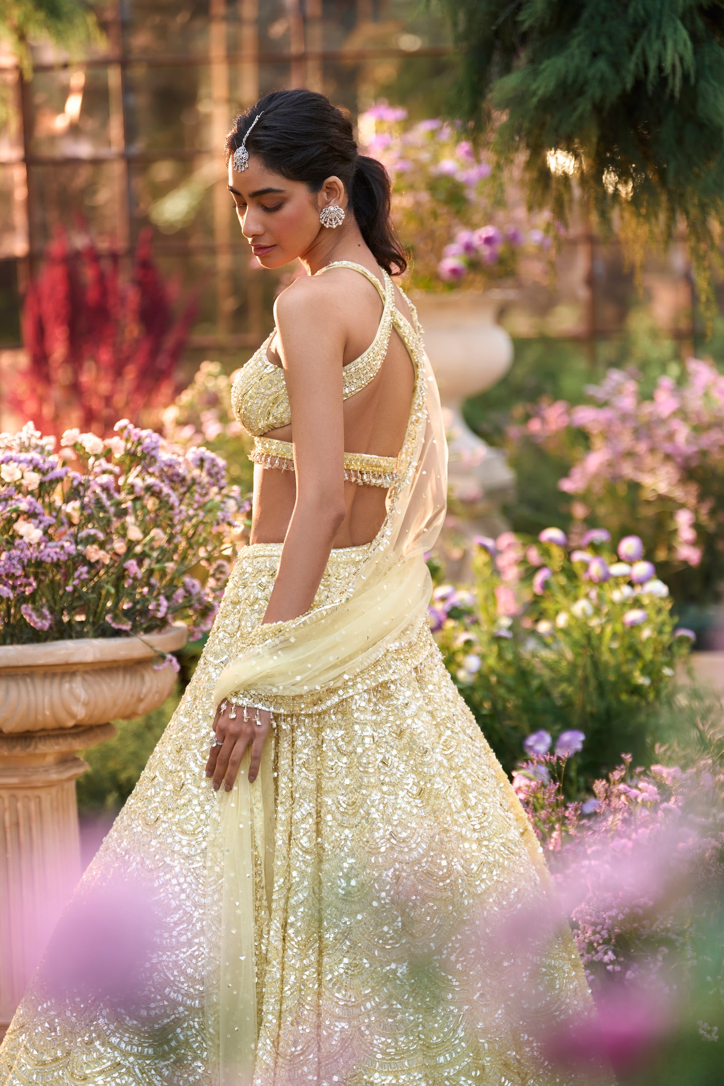 Lemon Yellow Sequin Lehenga Set