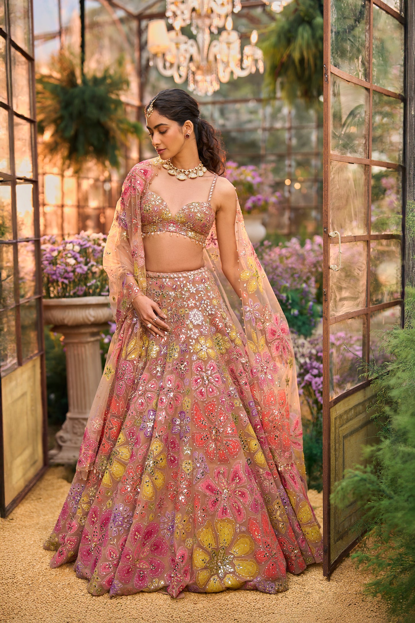 Coffee Floral Lehenga Set