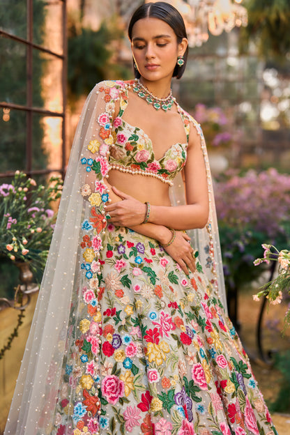 Multi-Coloured Floral Lehenga Set