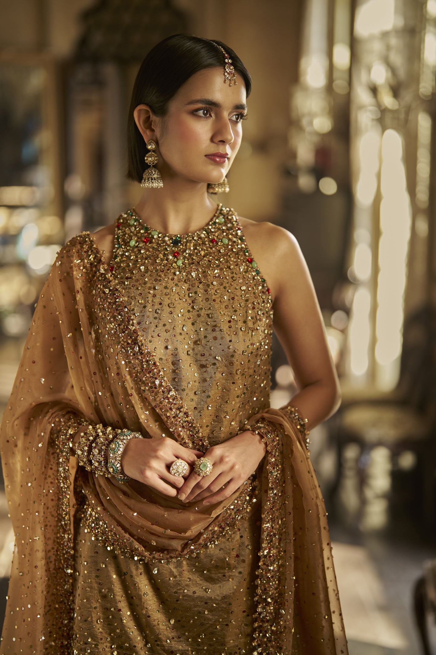 Gold Jewelled Sharara Set