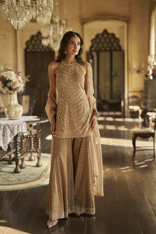 Caramel Crystal Sharara Set