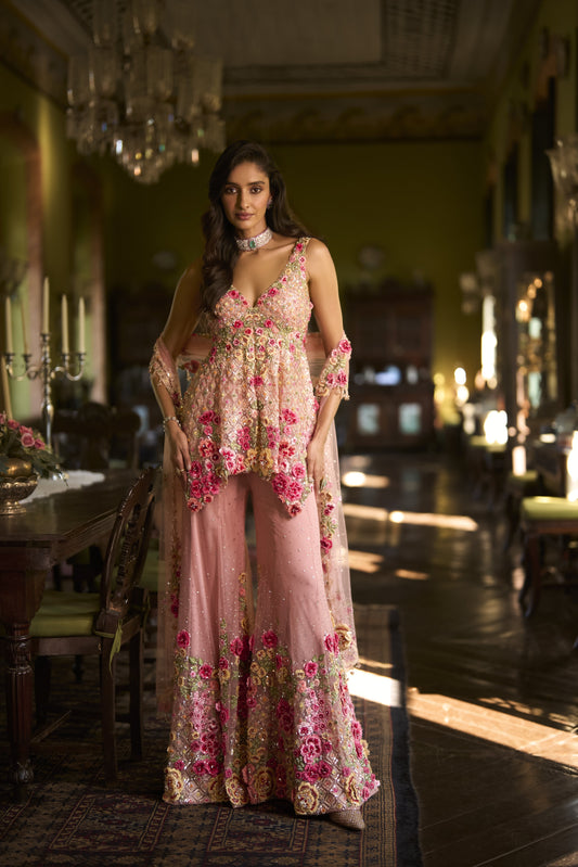 Pink Three-Dimensional Sharara Set