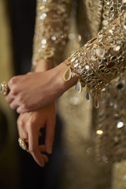 Gold Mirror Work Sharara Set