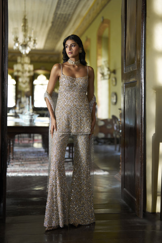 Silver Gold Crystal Pant Set