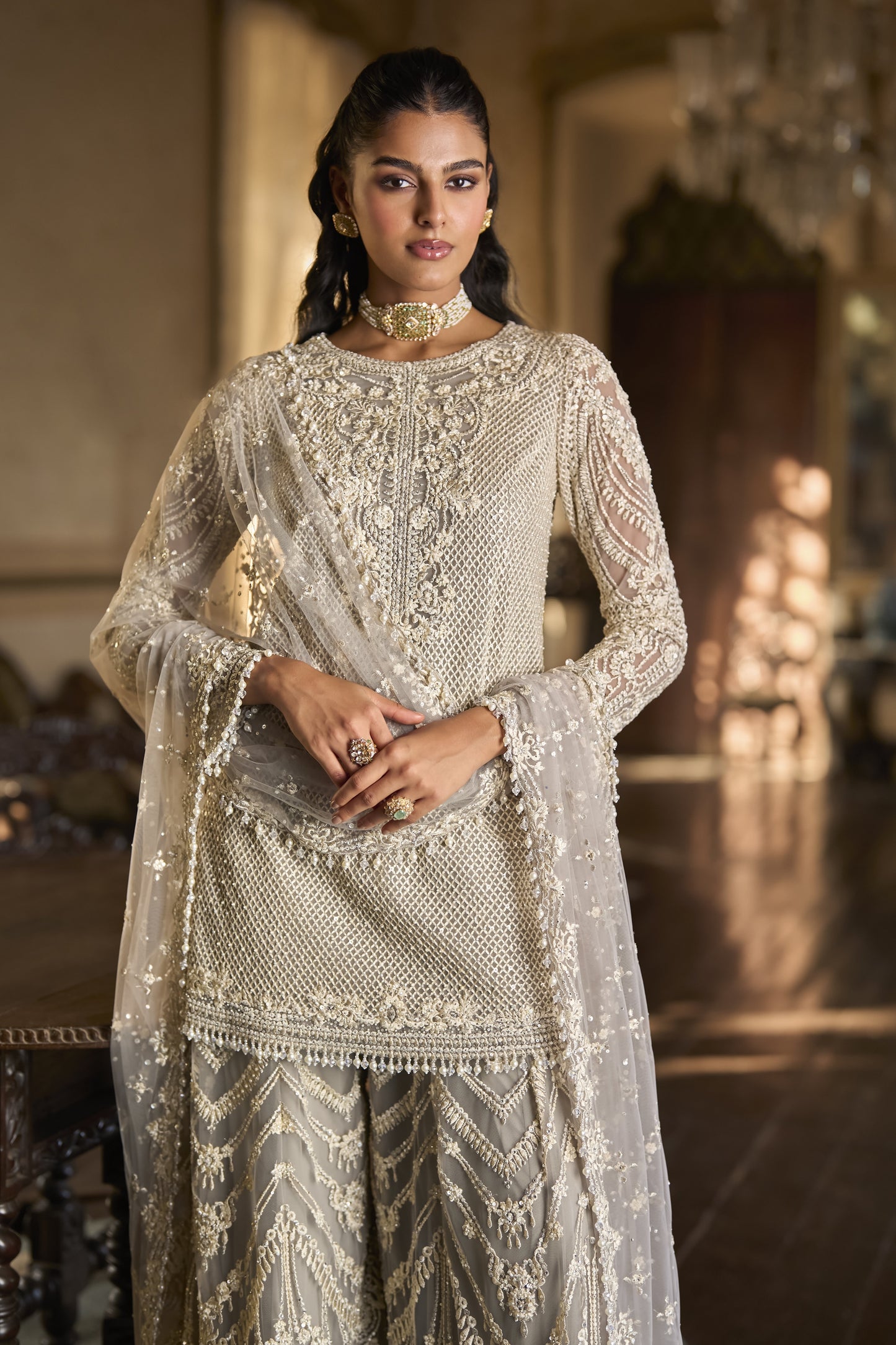 Grey Thread Work Sharara Set