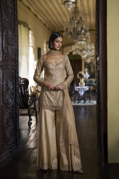 Gold Crystal Sharara Set