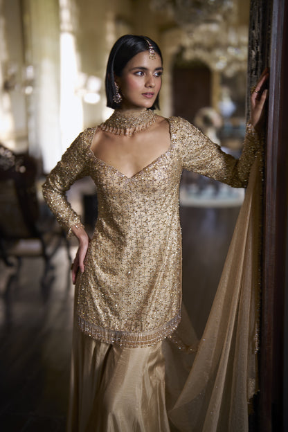 Gold Crystal Sharara Set