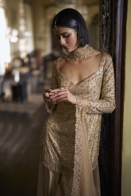 Gold Crystal Sharara Set