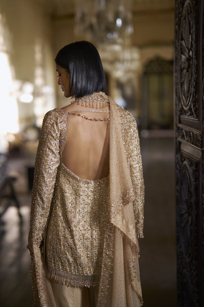 Gold Crystal Sharara Set