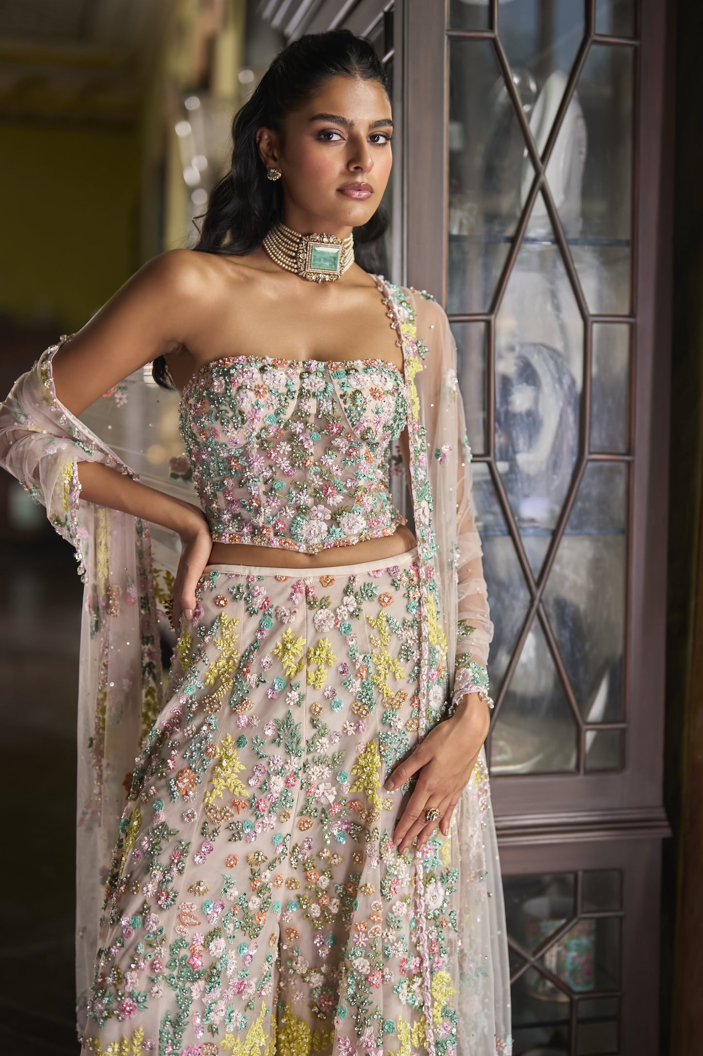 Multi-Coloured Corset Sharara Set