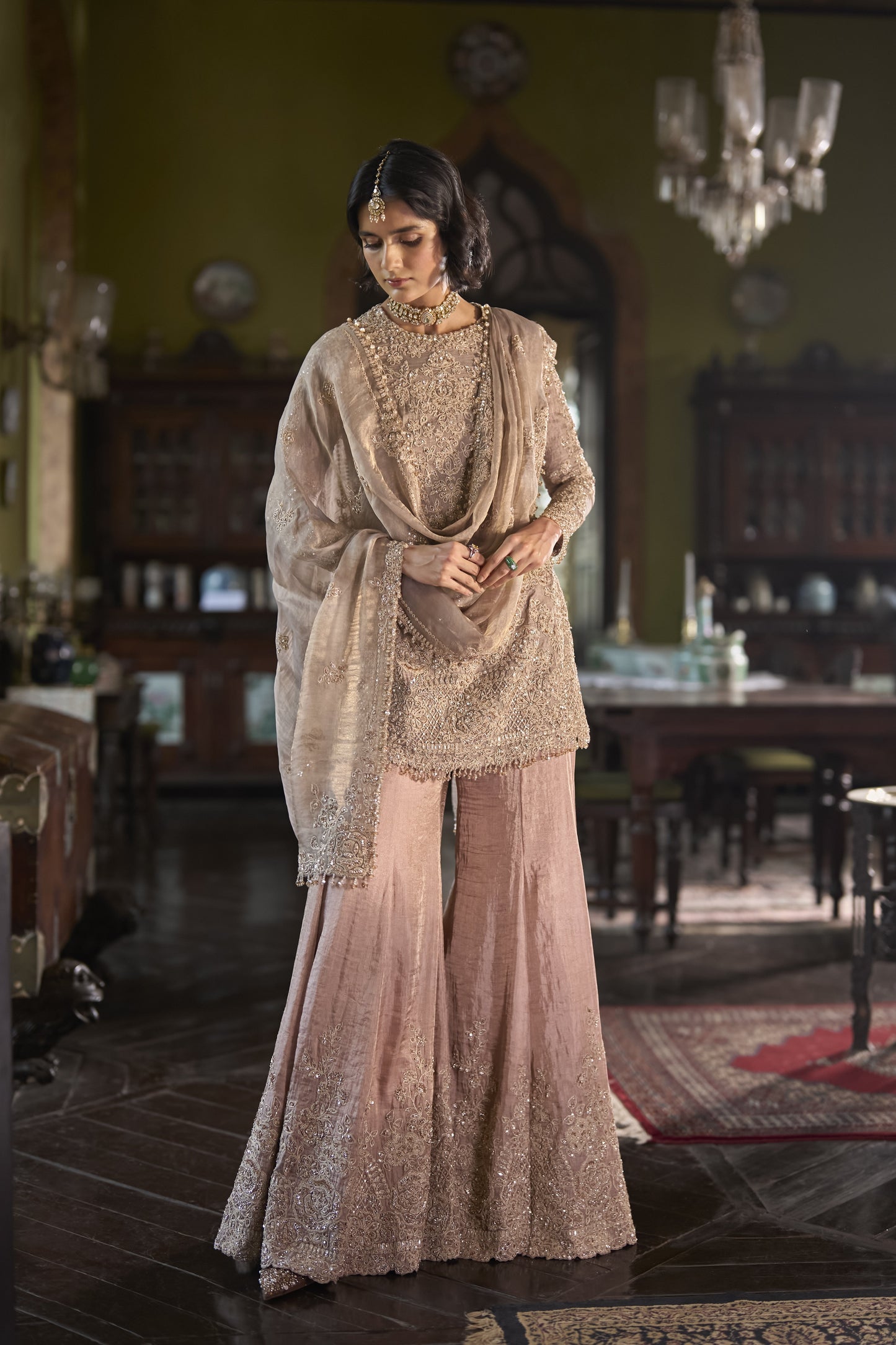 Peach Gold Sharara Set