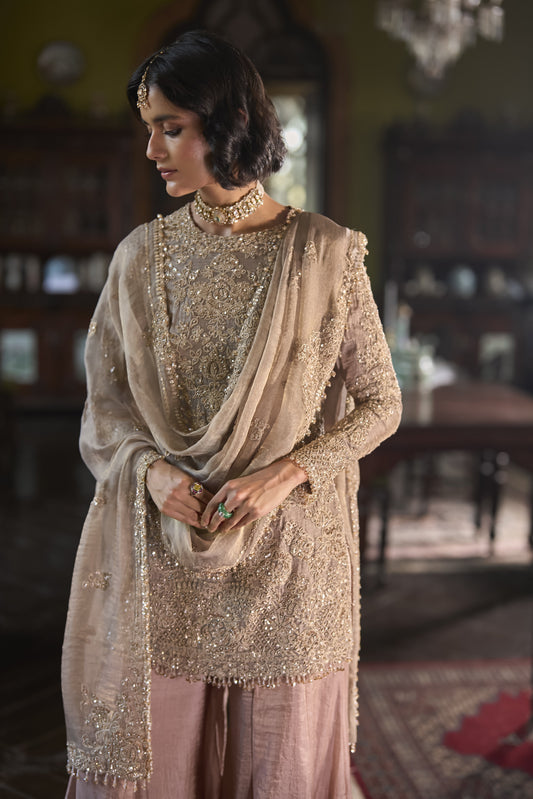 Peach Gold Sharara Set