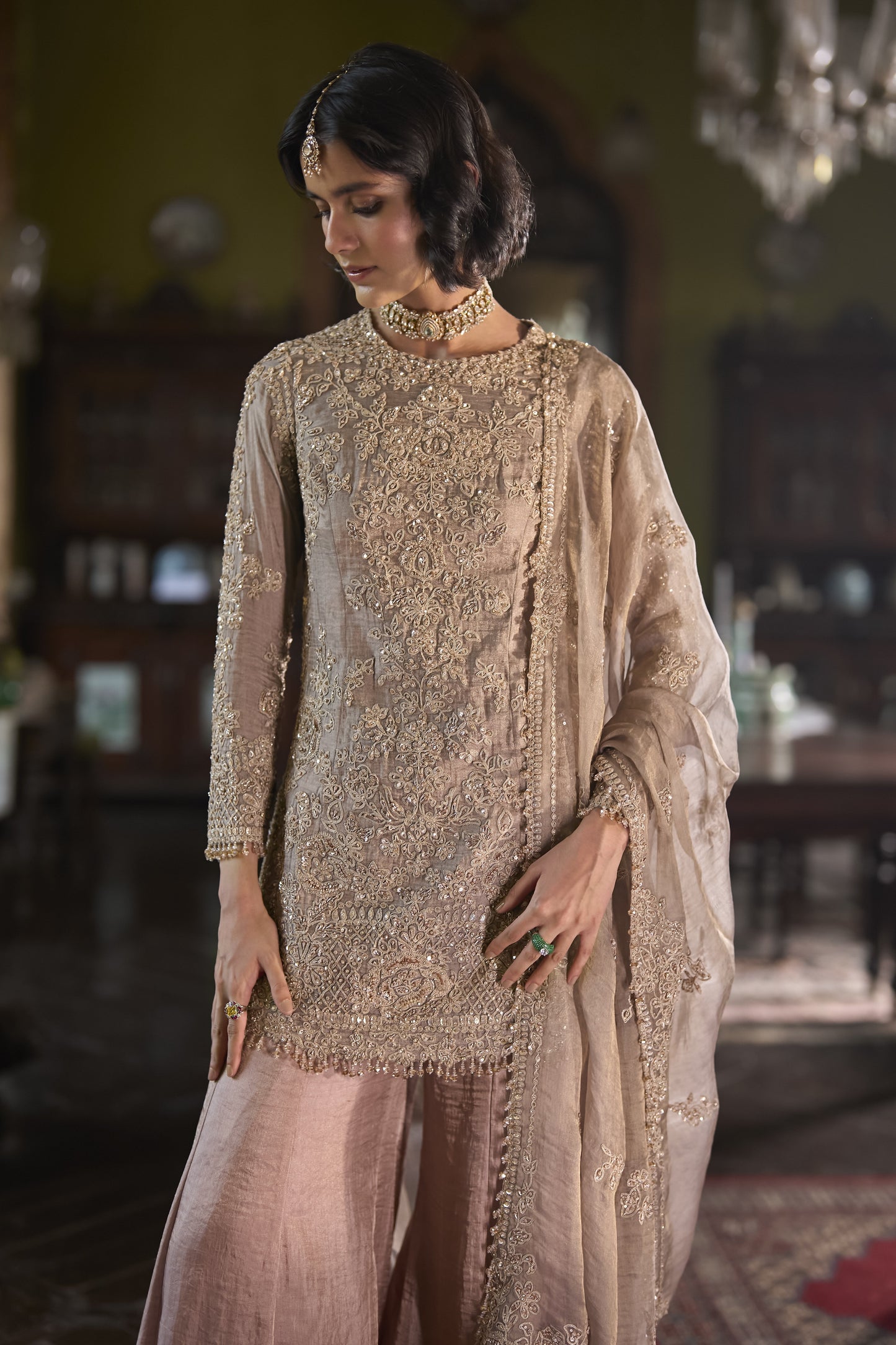 Peach Gold Sharara Set
