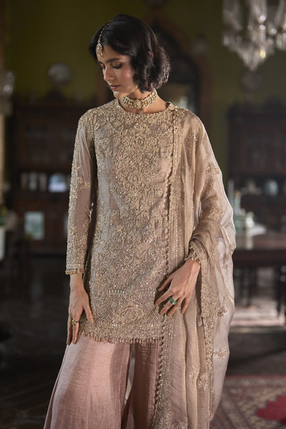 Peach Gold Sharara Set