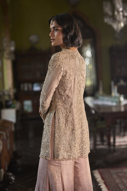 Peach Gold Sharara Set