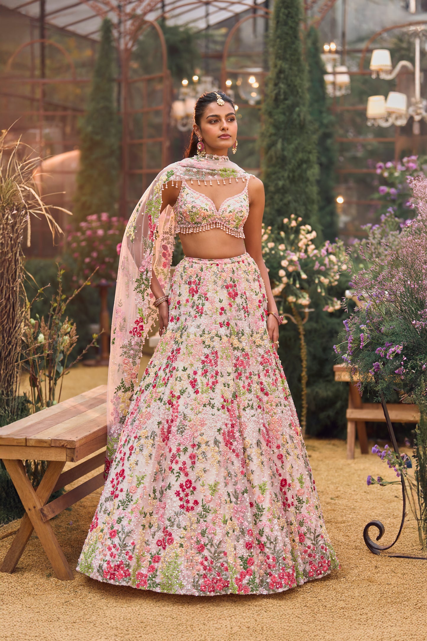 Powder Peach Multi-Coloured Lehenga Set