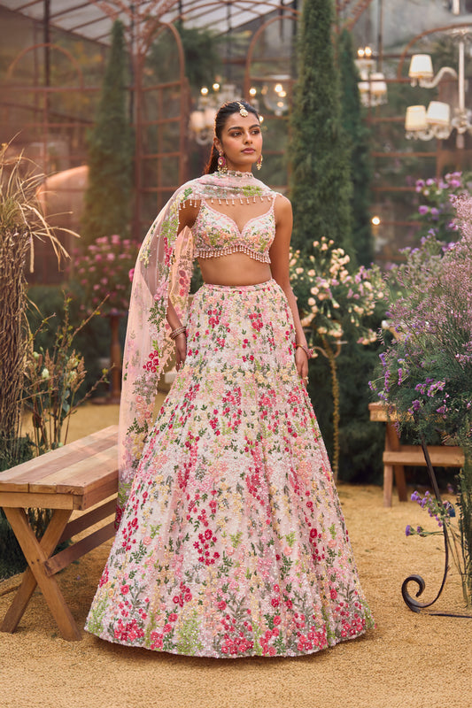 Powder Peach Multi-Coloured Lehenga Set