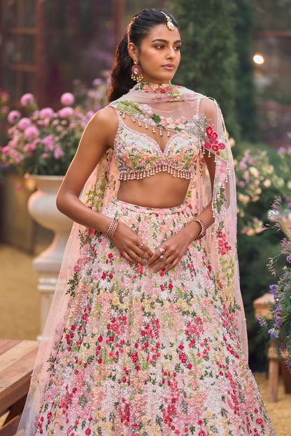 Powder Peach Multi-Coloured Lehenga Set