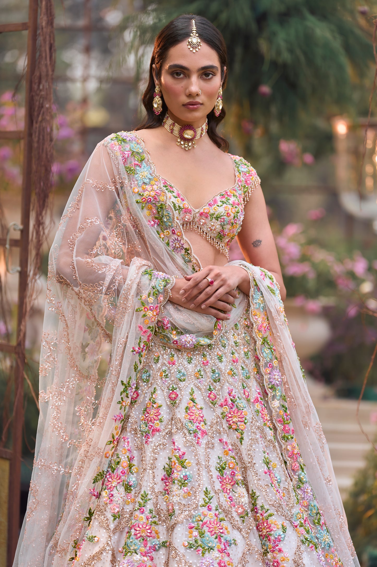 Multi-Coloured Floral Lehenga Set