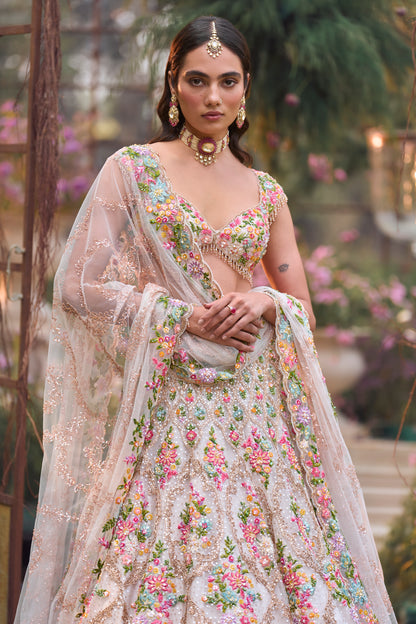 Multi-Coloured Floral Lehenga Set