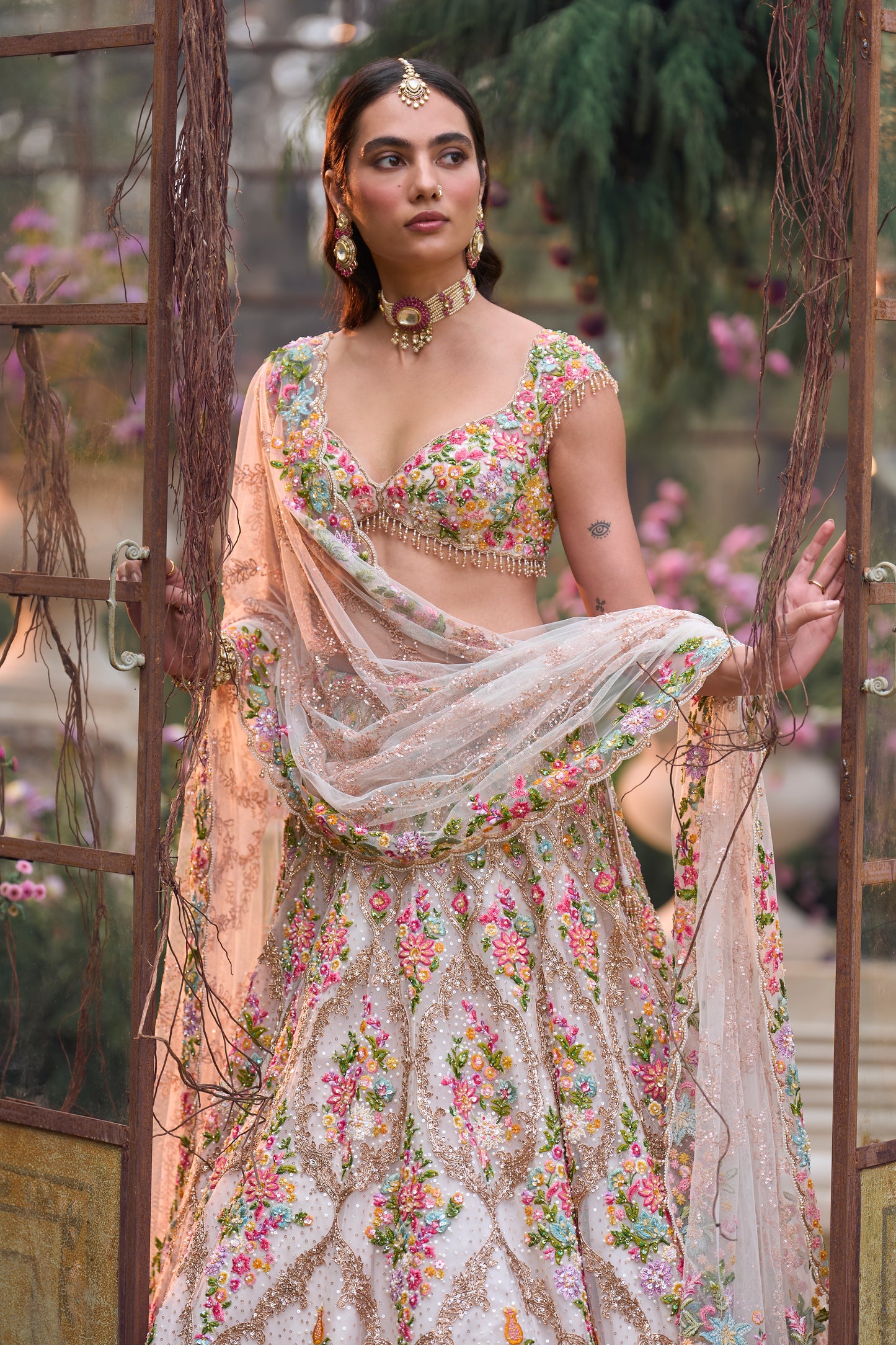 Multi-Coloured Floral Lehenga Set