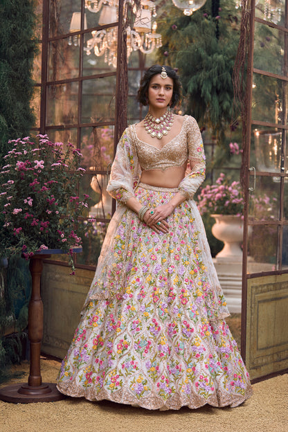 Multi-Coloured Floral Lehenga Set