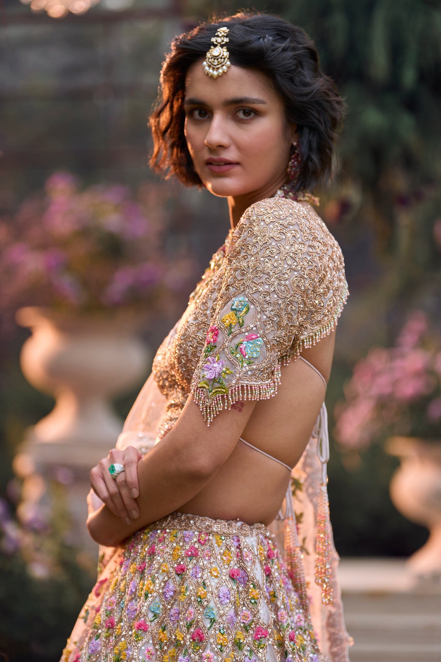 Multi-Coloured Floral Lehenga Set
