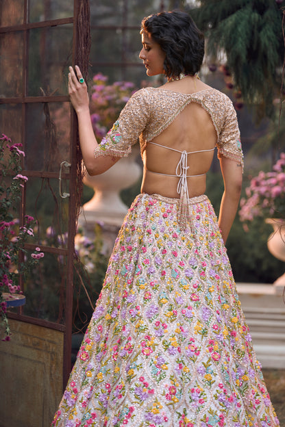 Multi-Coloured Floral Lehenga Set