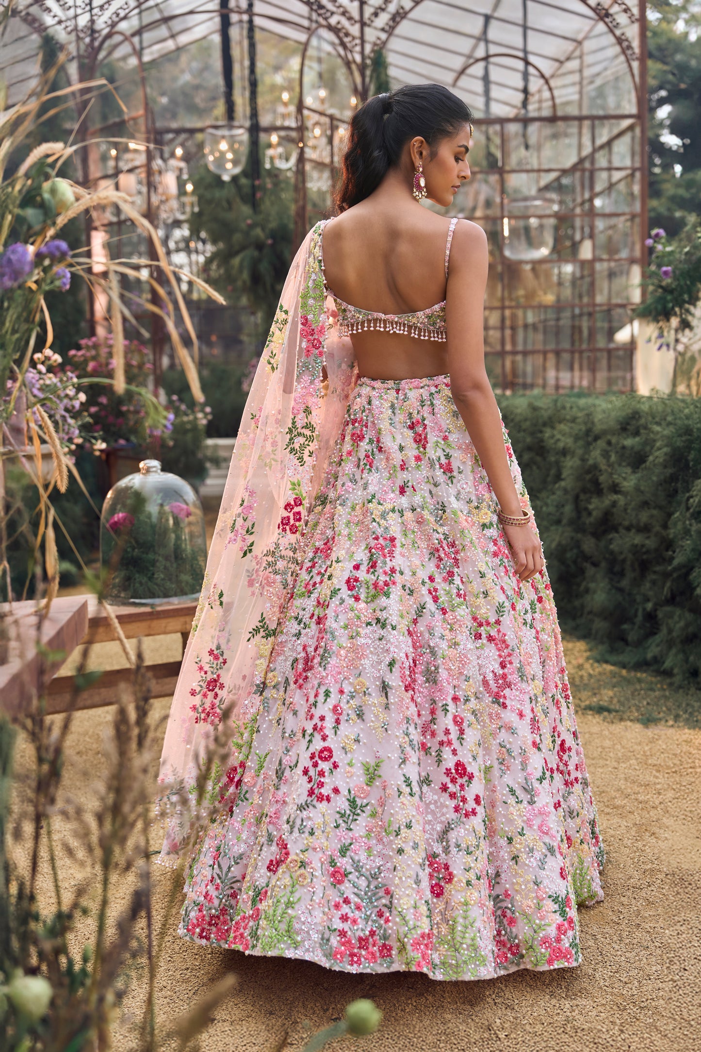 Powder Peach Multi-Coloured Lehenga Set