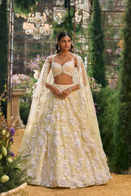 Lime Yellow Floral Lehenga Set