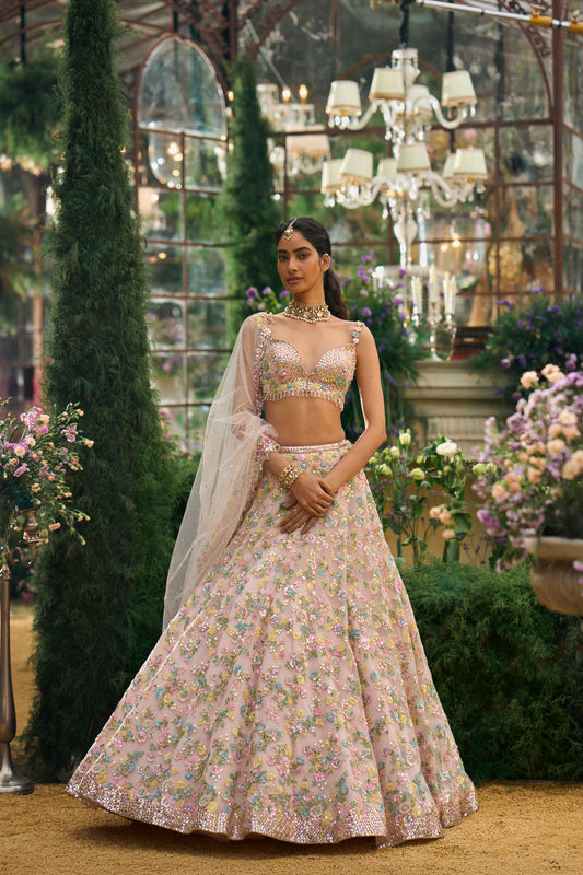 Powder Peach Floral Lehenga Set