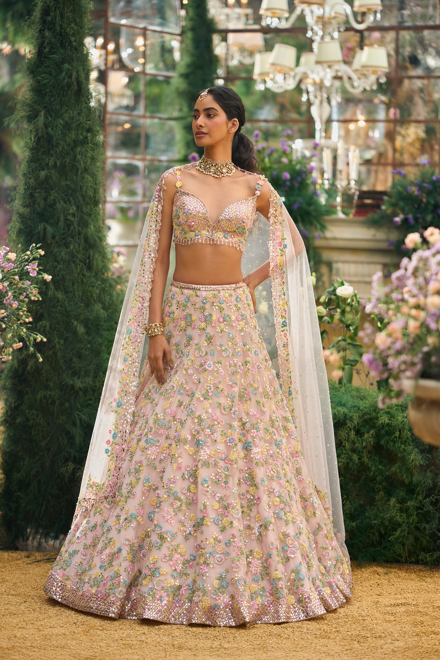 Powder Peach Floral Lehenga Set