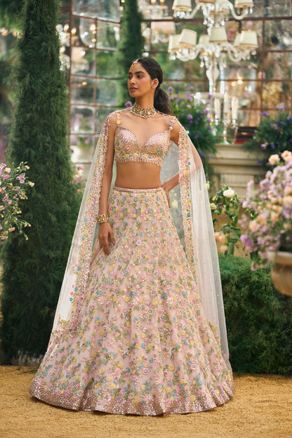 Powder Peach Floral Lehenga Set