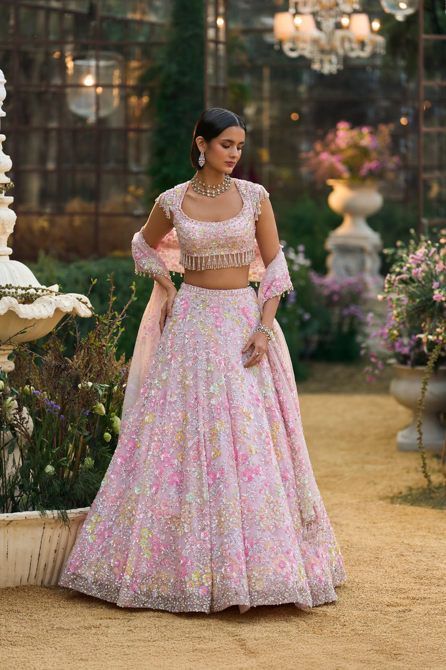 Powder Pink Sequin Lehenga Set