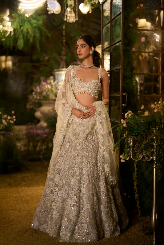 Ice Grey Pearl Lehenga Set