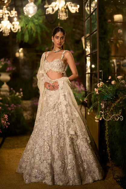 Ice Grey Pearl Lehenga Set