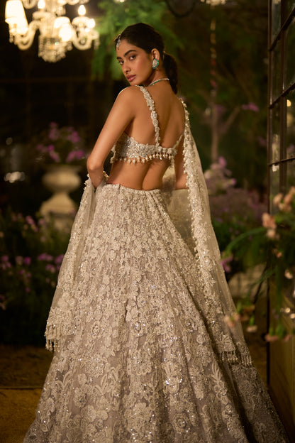Ice Grey Pearl Lehenga Set