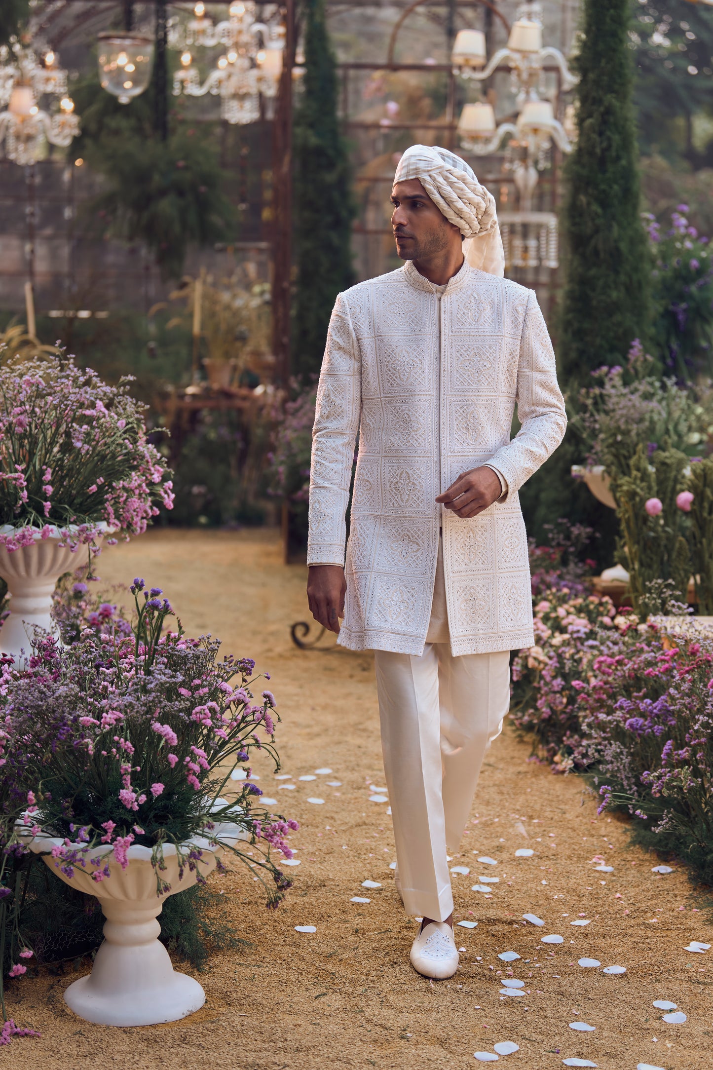 Ivory Geometric Sherwani Set