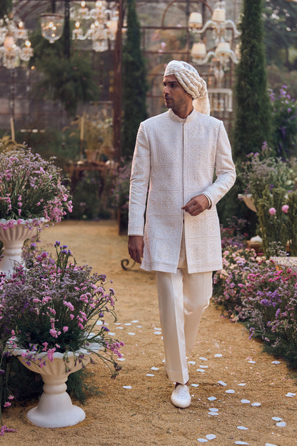 Ivory Geometric Sherwani Set
