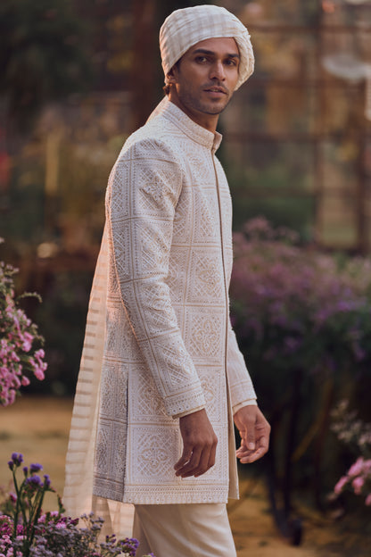 Ivory Geometric Sherwani Set