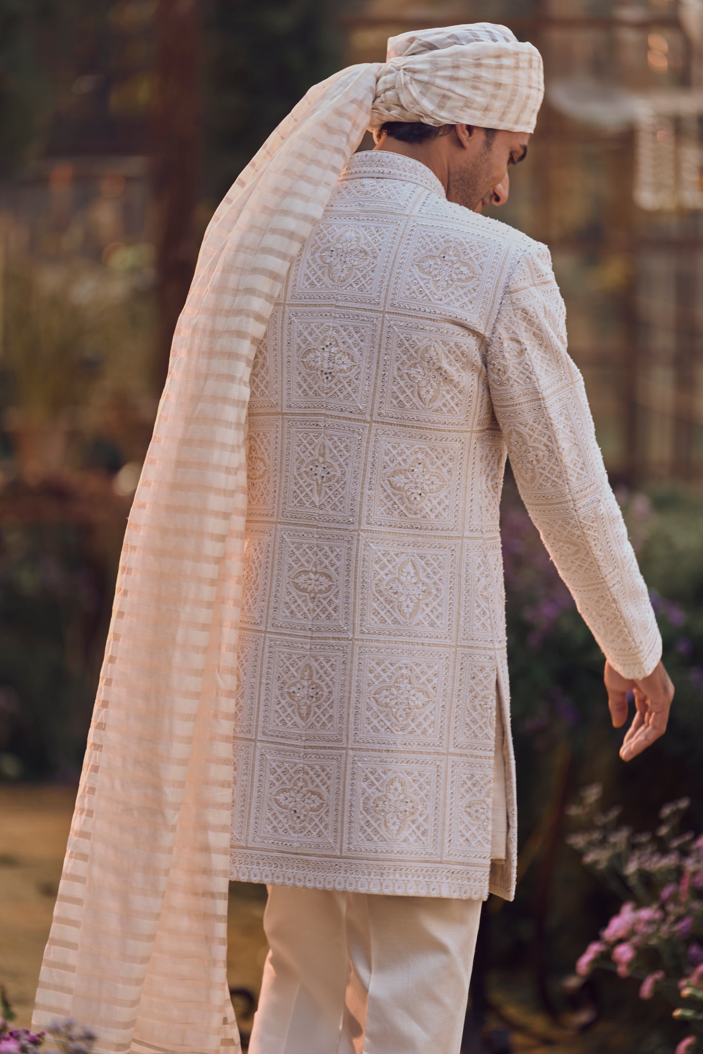 Ivory Geometric Sherwani Set