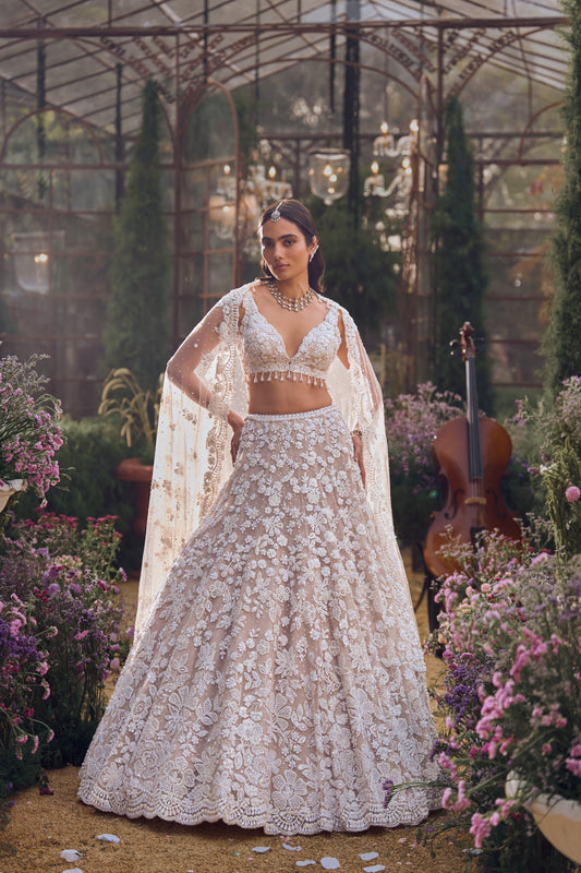 Nude Floral Lehenga Set